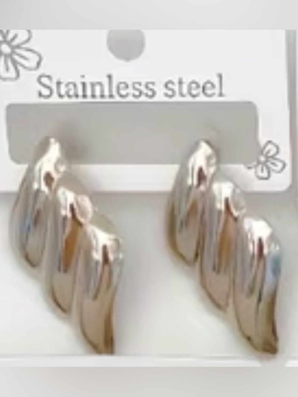Stainless Steel Silver Wave Stud Earrings